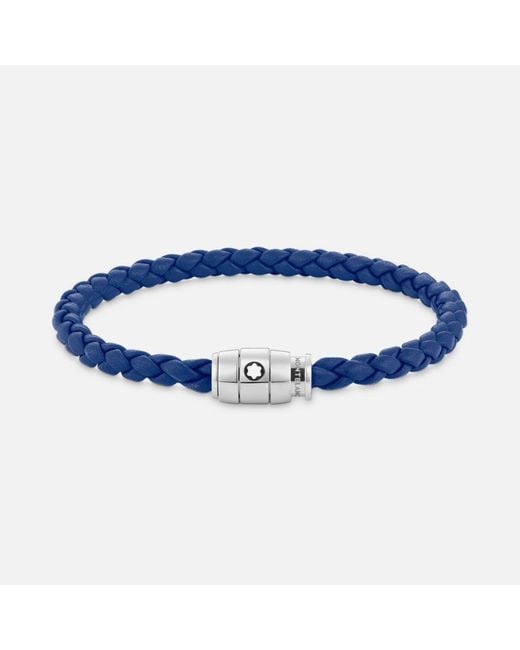 Montblanc Blue Bracelet Steel 3 Rings Closing And Leather - Bracelets for men