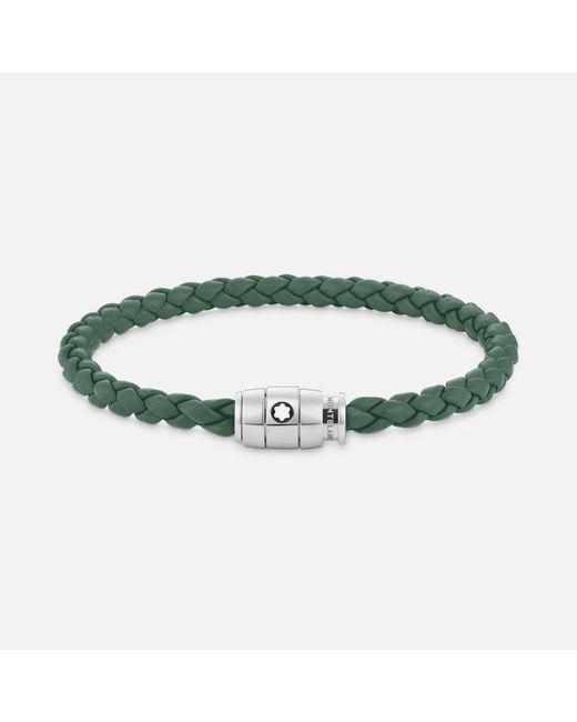 Montblanc Green Bracelet Steel 3 Rings Meisterstück Collection In Pewter Leather - Bracelets