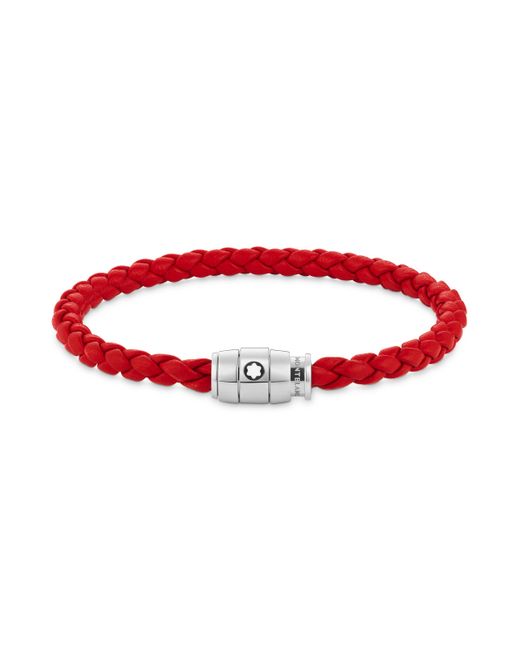 Montblanc Armband aus Stahl mit 3-Ringe-Verschluss und rotem Leder in Red für Herren