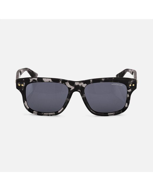 Montblanc Blue Rechteckige Sonnenbrille Mit Schwarzer Kunststofffassung