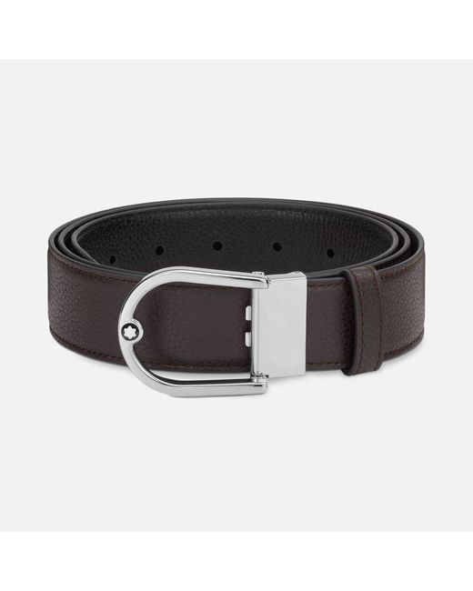 Montblanc Horseshoe Buckle Grainy Ebony/black 35mm Reversible Leather Belt