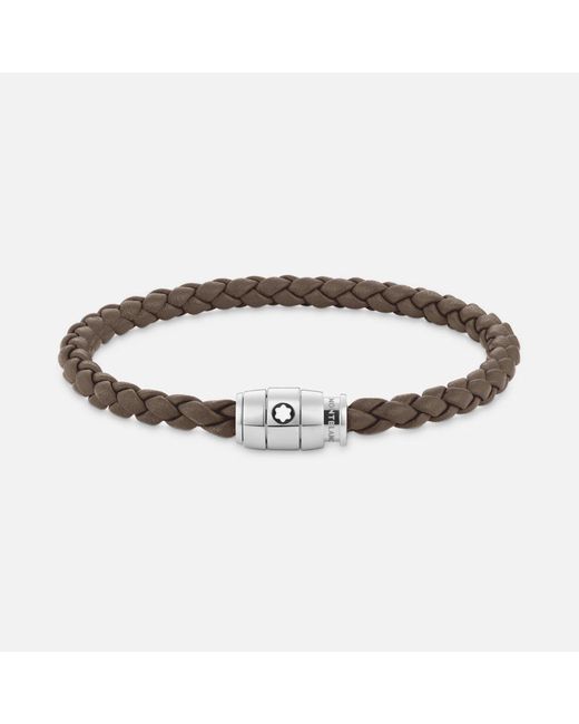 Montblanc Brown Bracelet Steel 3 Rings Meisterstück Collection In Mastic Leather - Bracelets
