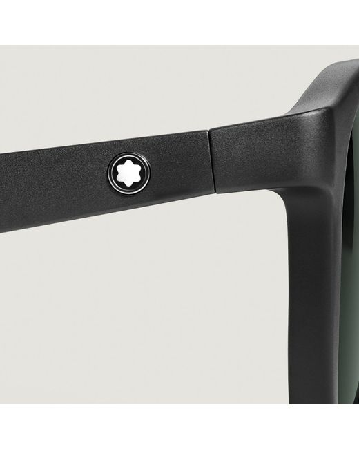Occhiali Da Sole Con Montatura Rotonda Iniettata Nera di Montblanc in Green da Uomo