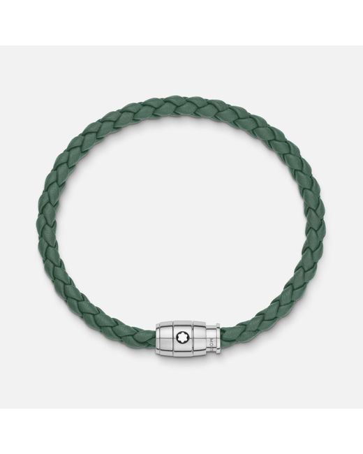 Montblanc Green Meisterstück Collection Armband Aus Edelstahl Mit 3-ringemotiv In Zinnfarbenem Leder