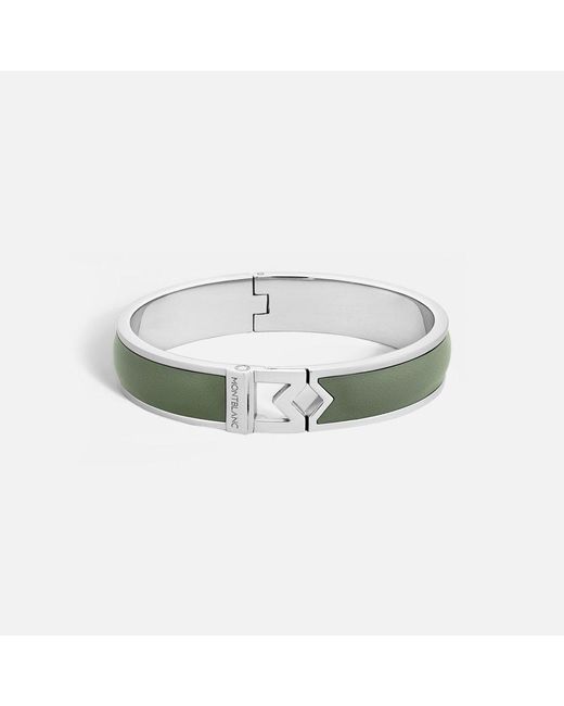 Montblanc Green Bangle Steel M Logo Clay Leather - Bracelets