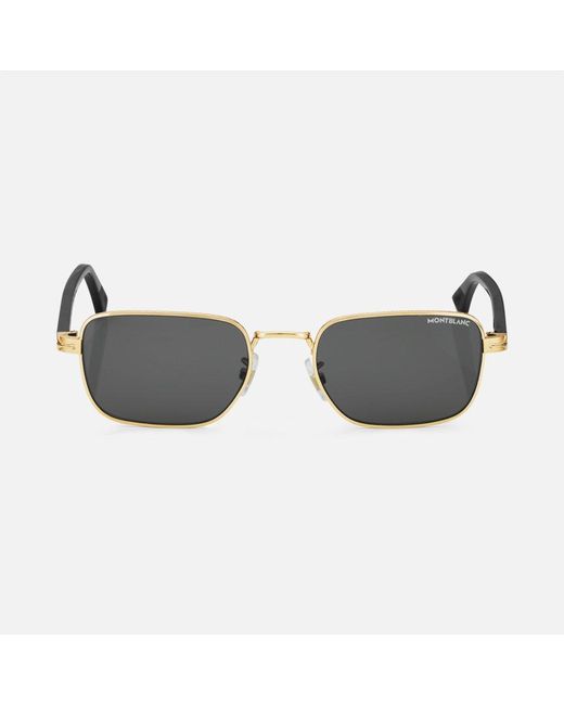 Montblanc Brown Rectangular Sunglasses With Gold Coloured Metal Frame