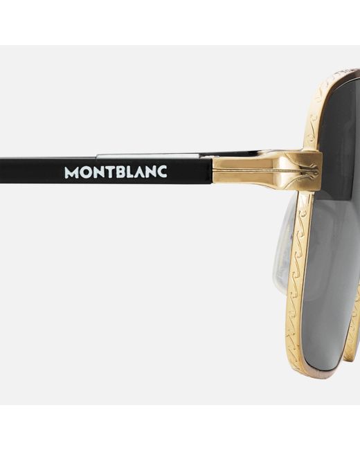 Montblanc Brown Rechteckige Sonnenbrille Mit Goldfarbener Metallfassung