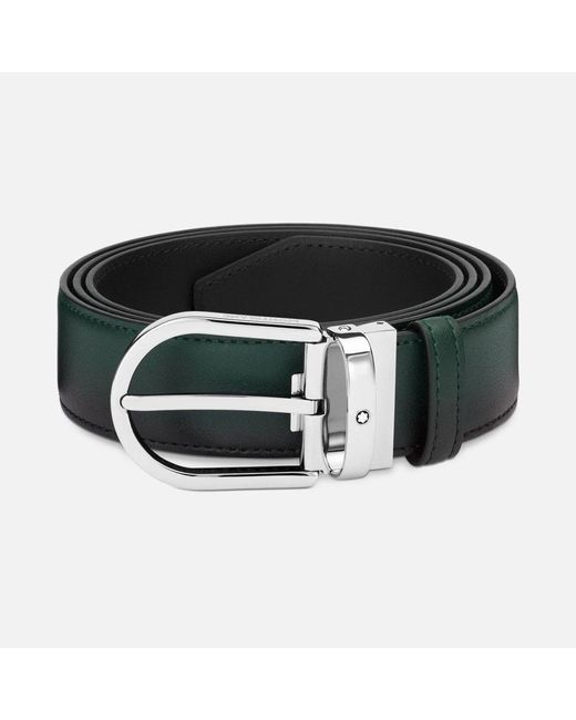 Montblanc Black Horseshoe Buckle Sfumato British Green 35mm Leather Belt - Belts