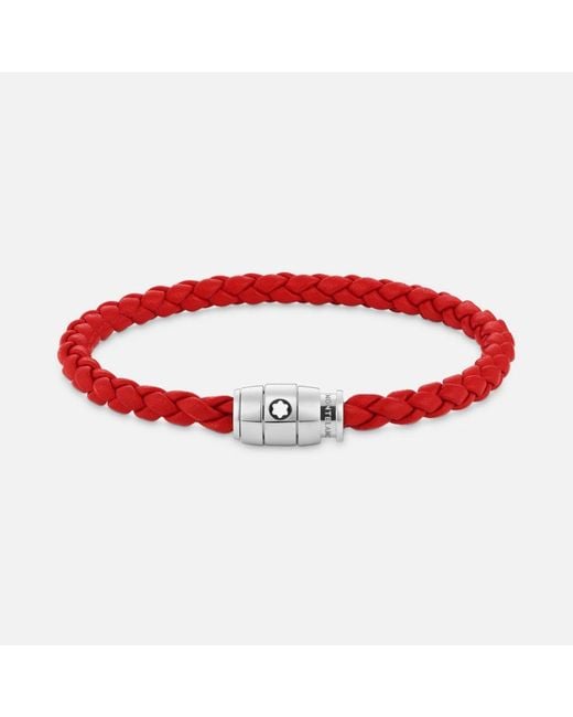 Montblanc Red Bracelet Steel 3 Rings Closing And Leather - Bracelets for men