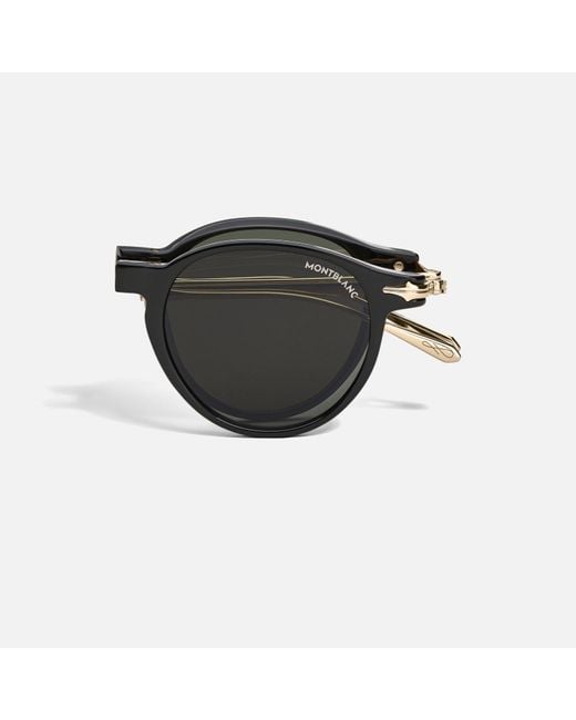 Occhiali Da Sole Con Montatura Ovale Iniettata Pieghevole Nera di Montblanc in Black da Uomo