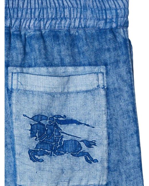 Burberry Blue Logo Linen Shorts for men
