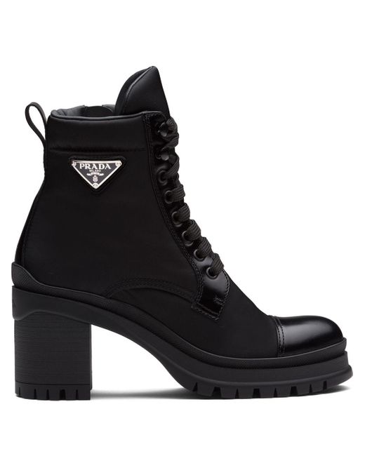 Prada Black Logo Plaque Ankle Boots