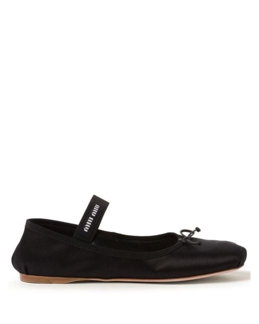 Miu Miu Black Logo-Strap Ballerina Shoes