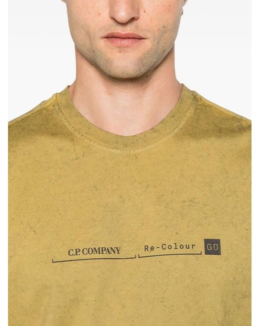 C P Company Yellow Mercerized Jersey Logo-Print T-Shirt for men