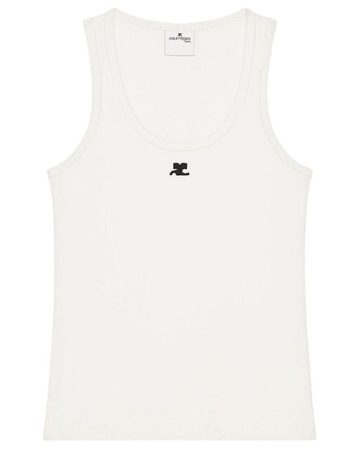 Courreges White Solid Scoop Neck Top
