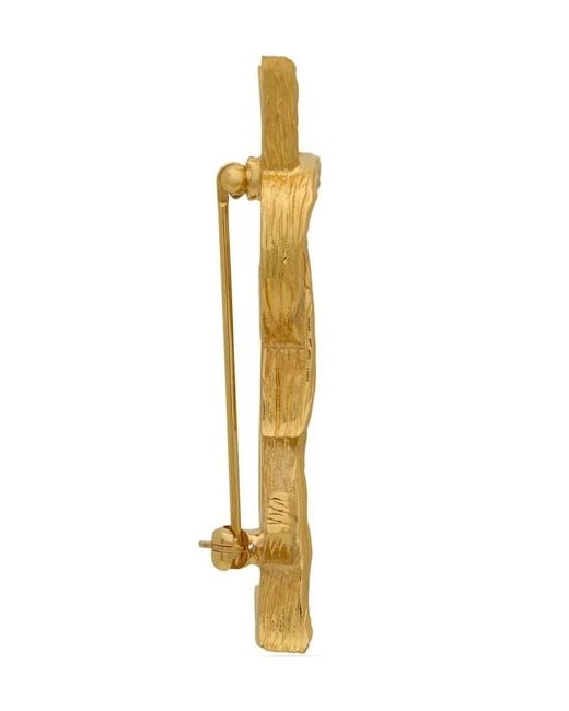 Saint Laurent Metallic Cassandre Metal Brooch With Engraved Texture Accessories