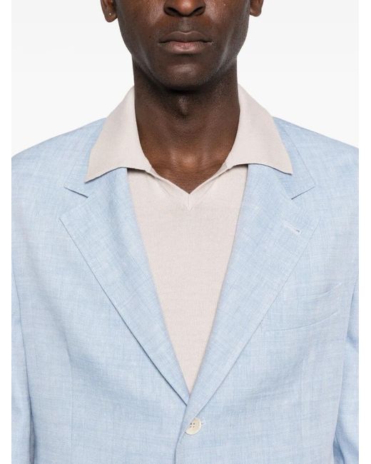 Brunello Cucinelli Blue Single-Breasted Blazer Jacket for men