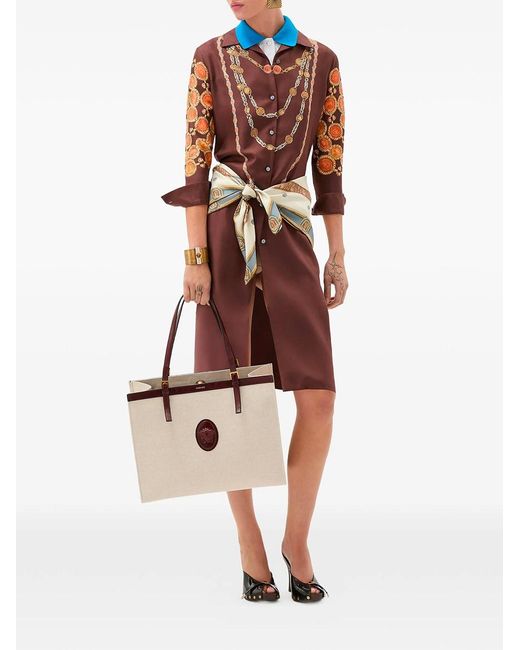 Versace Red Printed Silk Twill Mini Shirt Dress