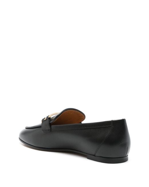 Tod's Black Branded Metal Bar Leather Loafers Shoes