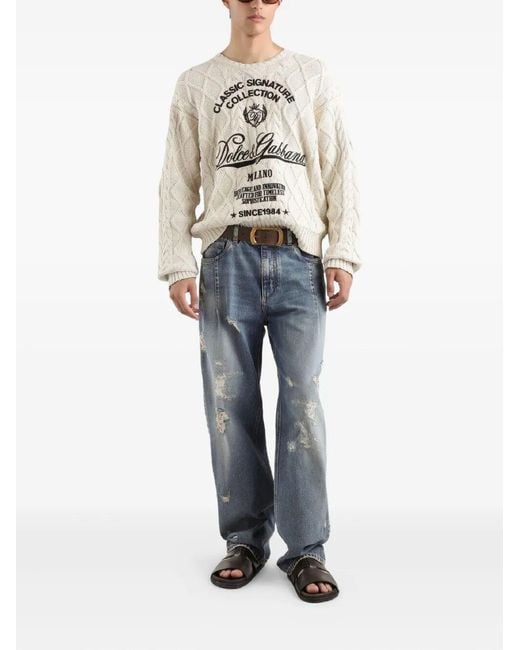 Dolce & Gabbana Natural Oversized Pullover With Interwoven Pattern for men