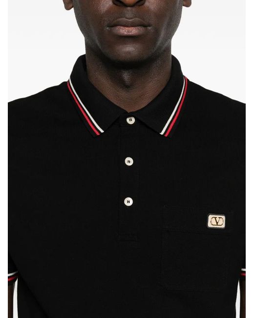 Valentino Garavani Black Cotton Piqué Polo With Vlogo Patch for men