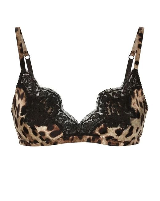 Dolce & Gabbana Black Leopard-print Soft-cup Satin Bra With Lace Detailing