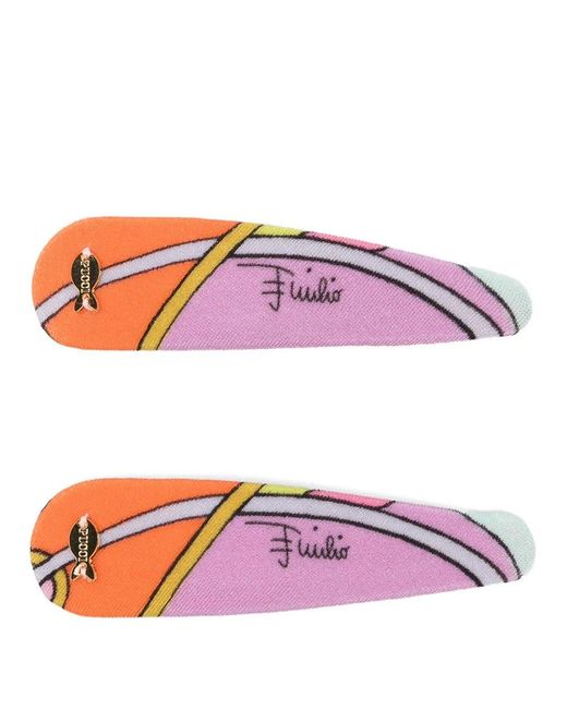 Emilio Pucci Purple Orchidee Print Hair Clip Set