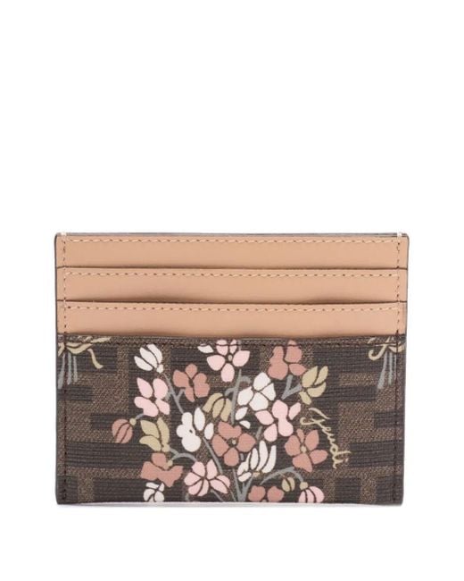 Fendi Brown Flower Bouquet Ff Fabric Card Holder Accessories