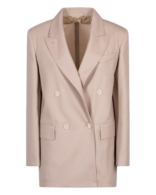 Max Mara Natural Double-Breasted Wool Blend Blazer