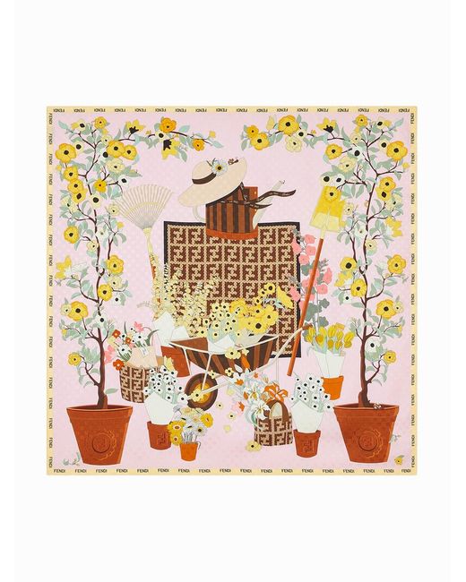 Fendi Metallic Foulard 90X90 Stampa Gardening