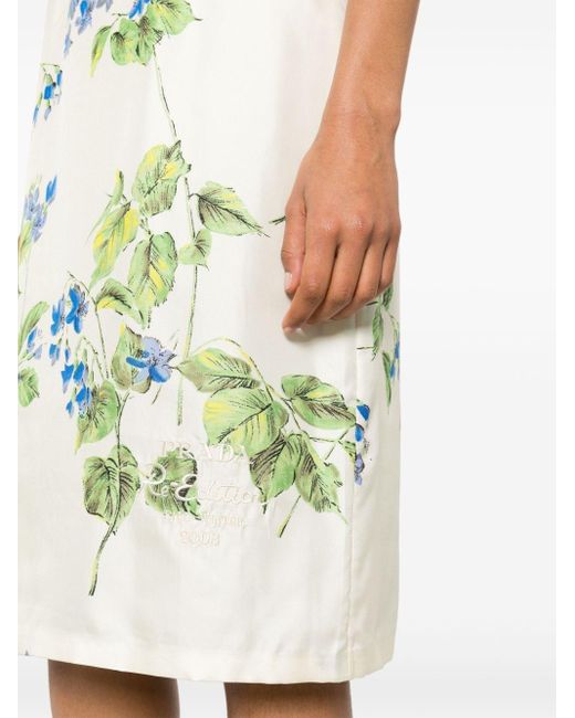 Prada Green Floral-Print Twill Dress