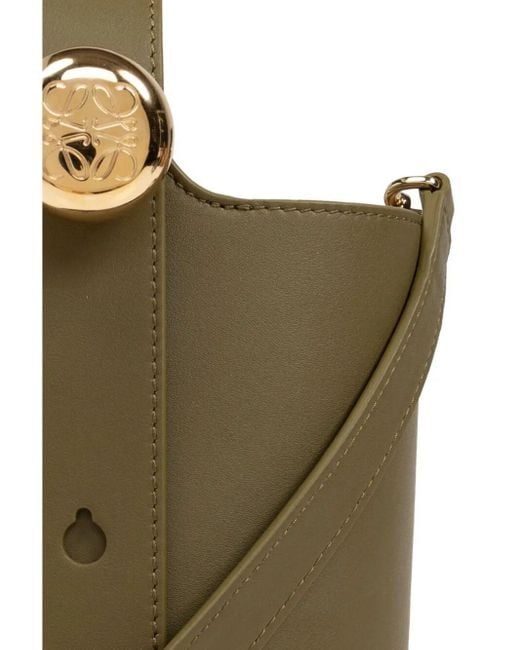 Loewe Green Smooth Leather Mini Pebble Bucket Bags