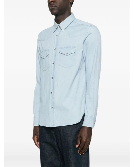 Tom Ford Blue Denim Chambray Western Shirt for men
