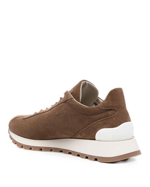Brunello Cucinelli Brown Suede Runners With Shiny Tab
