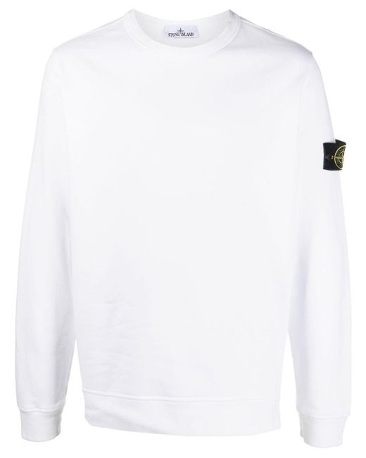 Stone Island White Garment Dyed Crewneck Sweatshirt for men