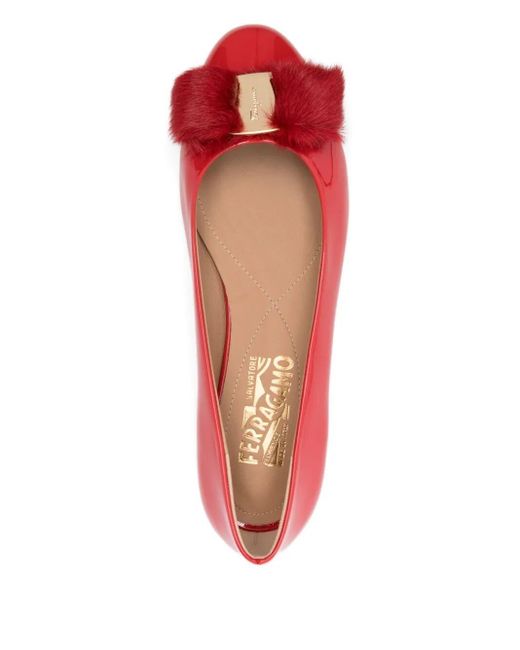Ferragamo Red Varina Fur Patent Leather Ballet Flats Ballet Flats. Shoes