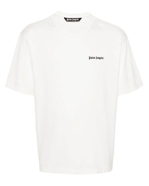 Palm Angels White T-Shirt With Embroidery for men