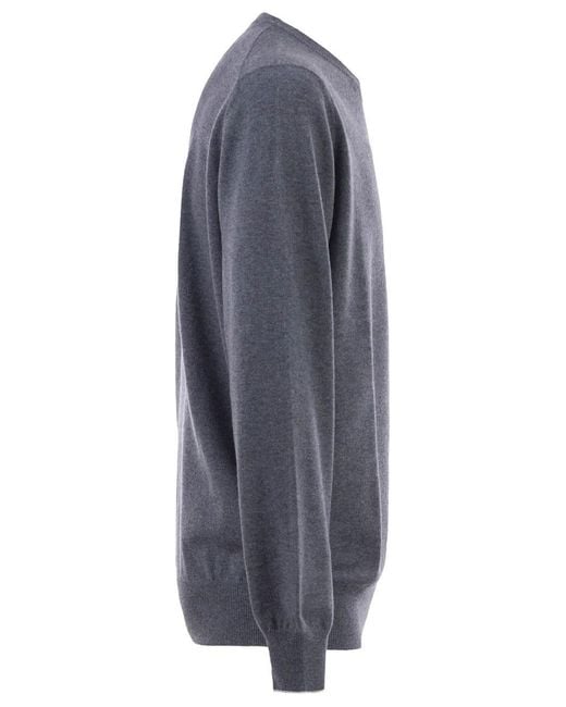 Brunello Cucinelli Gray Cashmere Crew Neck Sweater for men