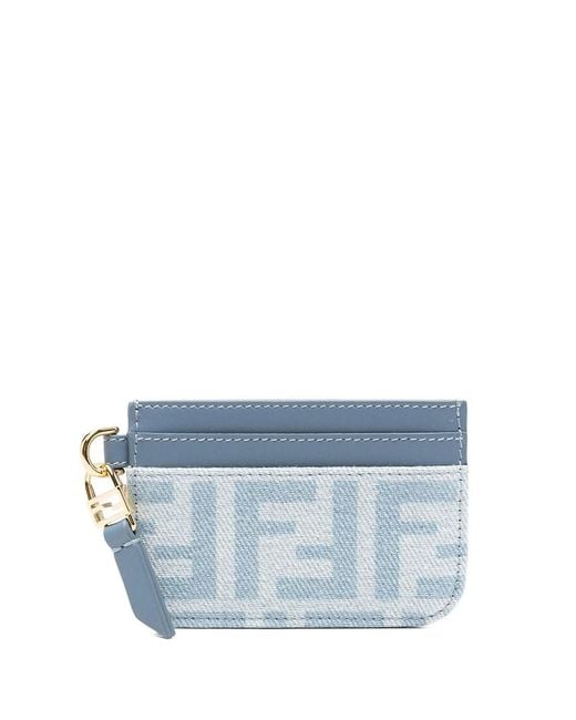 Fendi Blue Baguette Ff Denim Flat Card Case