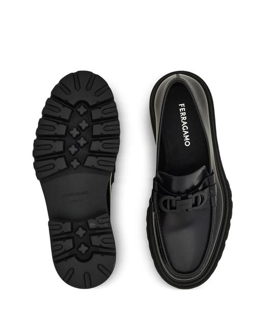 Ferragamo Black Gancini Ornament Moccasins for men