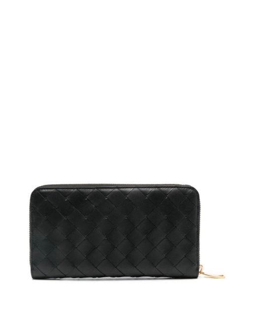 Bottega Veneta Black Large Braided Zippered Wallet Accessories