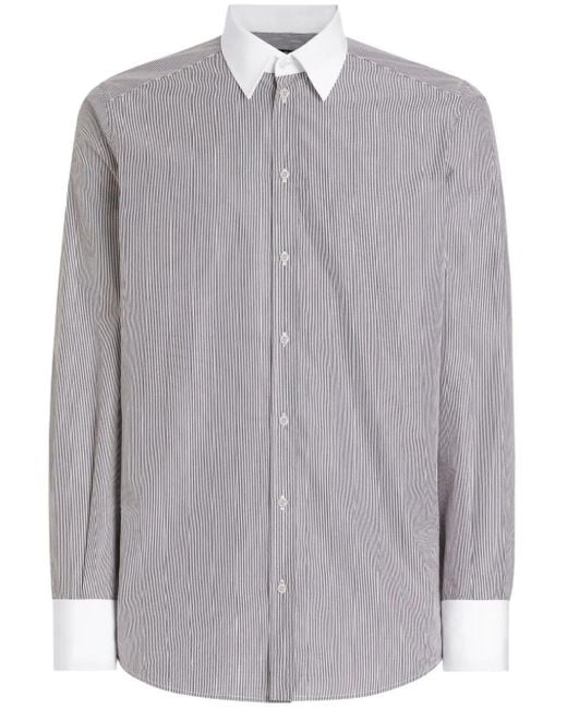 Dolce & Gabbana Gray Martini Slim-Fit Striped Cotton-Poplin Shirt for men