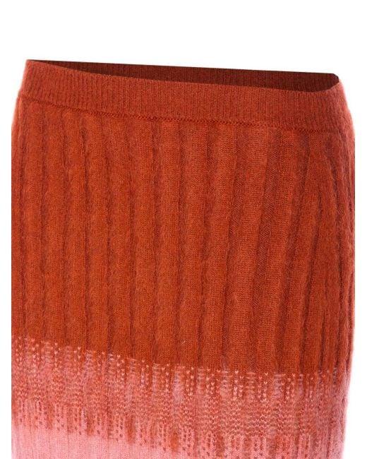 Fendi Red Gradient Mohair And Wool High-Waisted Midi Skirt Clothing