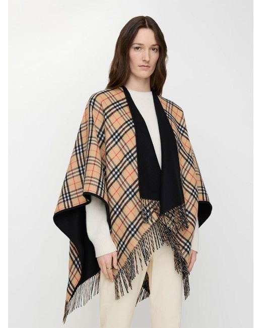 Burberry Black Reversible Check Wool Cape