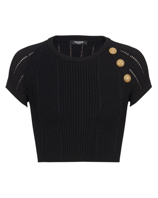 Balmain Black Knitted Cropped Top