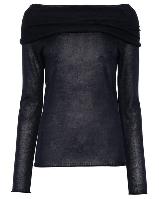 Roberto Collina Black Off-the-shoulder Silk Blend Semi-sheer Sweater