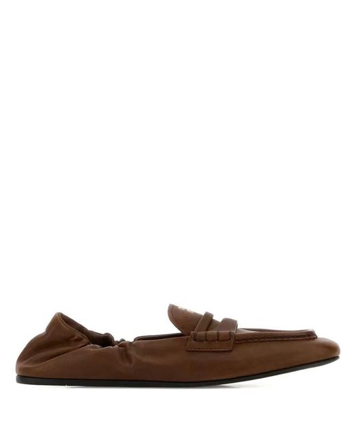 Miu Miu Brown Ruched Nappa Loafers
