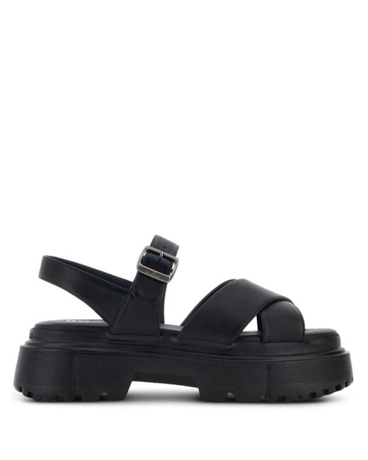 Hogan Black Crossover-straps Flat Sandals
