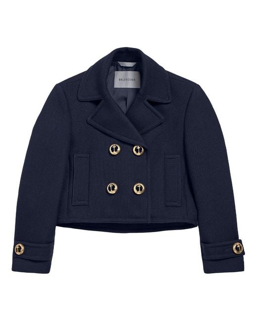 Balenciaga Blue Cropped Wool Caban