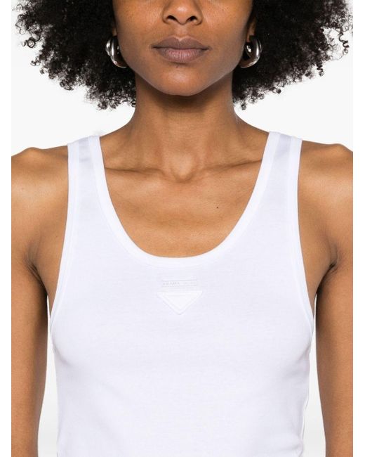【送料&関税込】Prada White Cotton Tank Top Prada Cotton Sleeveless Top in White | Lyst